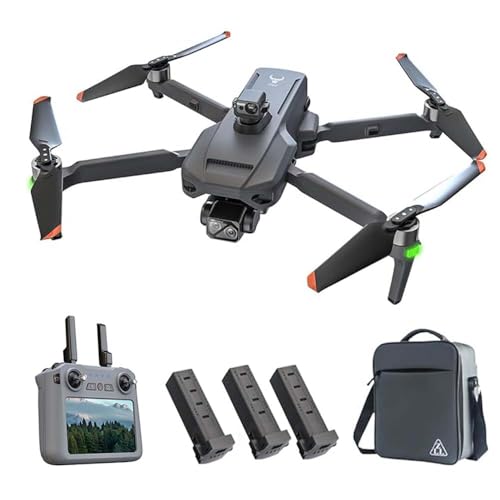 SG909 Drones with 4K Camera for Adults, 3-axis Gimbal Stabilization, 6 km video transmission, RC Remote Control Screen, 360° Obstacle Avoidance, Foldable Quadcopter, 3 Batteries - color: 3 batteries(Grey)