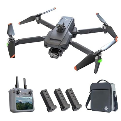 SG909 Drones with 4K Camera for Adults, 3-axis Gimbal Stabilization, 6 km video transmission, RC Remote Control Screen, 360° Obstacle Avoidance, Foldable Quadcopter, 3 Batteries - color: 3 batteries(Grey)