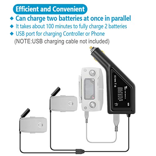 Hanatora Battery Car Charger for DJI Mavic 2 Pro/Zoom Drone,12V Rapid Charging Hub