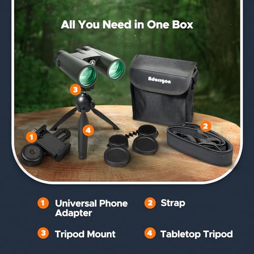 Adorrgon 15x45 High Powered Binoculars for Adults, Phone Adapter and Tripod - size: 15x45