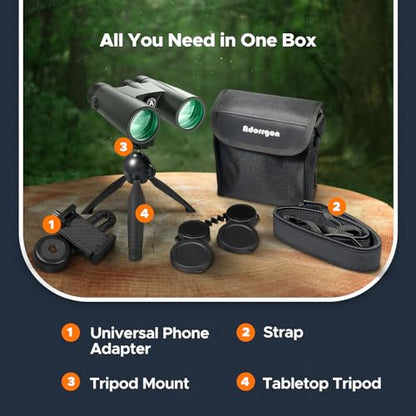 Adorrgon 15x45 High Powered Binoculars for Adults, Phone Adapter and Tripod - size: 15x45