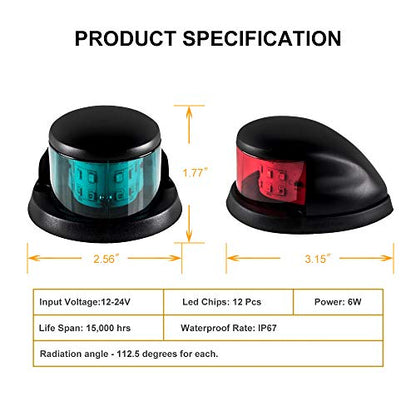 LED Boat Navigations Light Marine Red and Green Bow Light (Black) - color: Black