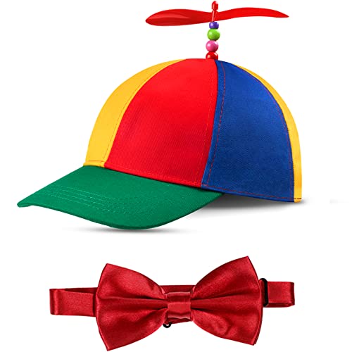 Sintege Propeller Hat Nerd Silly Twirly Cap Helicopter Cap with Spinner and Adjustable Bowtie for Costumes - color: Red