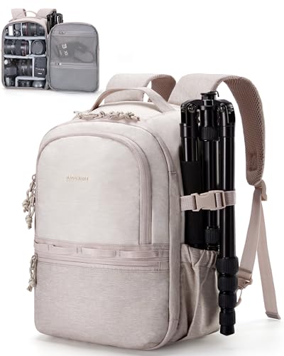 BAGSMART 2 in 1 Small Camera Backpack for DSLR, Fits 12.9" iPad, Beige - color: Beige