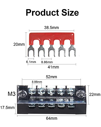 Terminal Block, 5 Circuits 600V 15A Dual Row Screw Terminal Strip, 5 Sets - size: 15A 5P+5pcs Jumpers