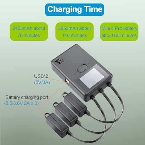 Hanatora Display Parallel Battery Charger with Storage Charge for DJI Mini 4 Pro,Mini 3/3 Pro,Fast Charging Three Batteries,Multi Hub Drone Accessories