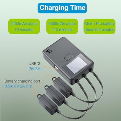 Hanatora Display Parallel Battery Charger with Storage Charge for DJI Mini 4 Pro,Mini 3/3 Pro,Fast Charging Three Batteries,Multi Hub Drone Accessories