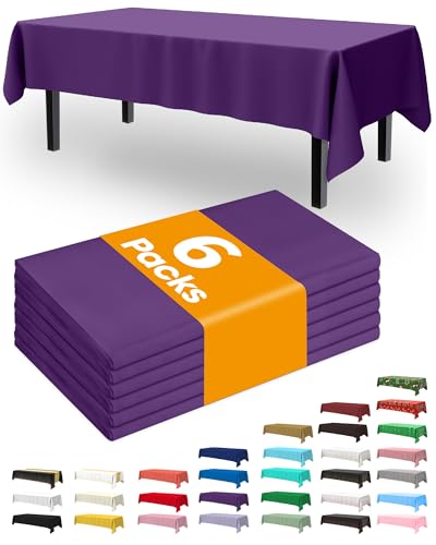 Pureegg Plastic Table Cloth Disposable 6 Pack, 54 x 108 Inch, Purple - color: Purple, size: 54" X 108" Rectangle