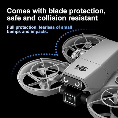 Cute Mini Beginner Camera Drone, 720P HD FPV RC Quadcopter. Equipped with standard battery for extended flight time and more fun. Features glowing eye LED lights & flashing tail lights, intelligent obstacle avoidance, optical flow positioning, 90° adjusta