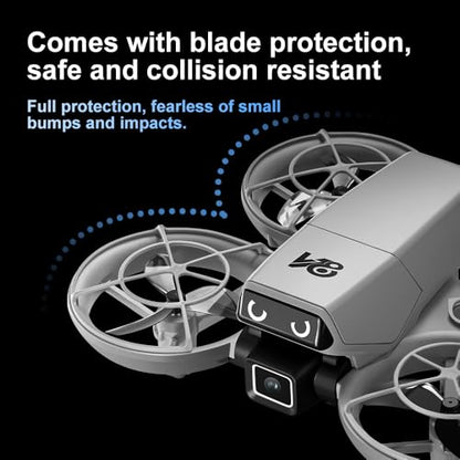Cute Mini Beginner Camera Drone, 720P HD FPV RC Quadcopter. Equipped with standard battery for extended flight time and more fun. Features glowing eye LED lights & flashing tail lights, intelligent obstacle avoidance, optical flow positioning, 90° adjusta