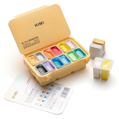 HIMI Metallic Jelly Gouache Paint Set, 12 Colors 12g, Jelly Cup Design, Travel carry, Gouache Paint Non Toxic for Canvas and Paper, Art Supplies for Professionals and Beginner - color: Metallic