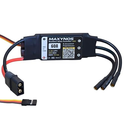 Bidirectional 60A Electronic Speed Controller, 2-6S Lipo ESC with XT60 Connector, 7.4-25V, for RC Vehicles, Drones, Robotics, & Underwater Thrusters - size: 60A