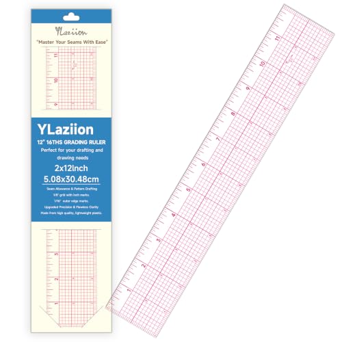 YLAZIION Clear Ruler for Sewing 2x12 Inch Easy Read Grid Graph Ruler 1.4mm - style: Upgraded 12" Design Ruler