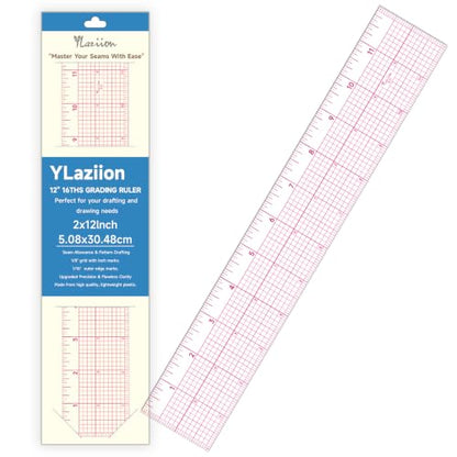 YLAZIION Clear Ruler for Sewing 2x12 Inch Easy Read Grid Graph Ruler 1.4mm - style: Upgraded 12" Design Ruler