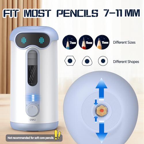deli Electric Pencil Sharpener, Fully Automatic Pencil Sharpener, Blue - color: Blue