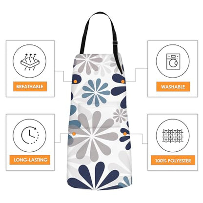 Britimes Apron with Pockets, 32x28 inch, 2 Pack, Grey Daisy - color: Flowers Daisy