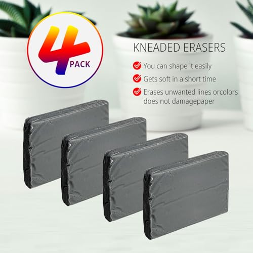 4 Pack Kneaded Eraser, Artist Eraser, Erasers,1.45x1.35, Grey