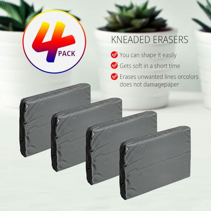 4 Pack Kneaded Eraser, Artist Eraser, Erasers,1.45x1.35, Grey