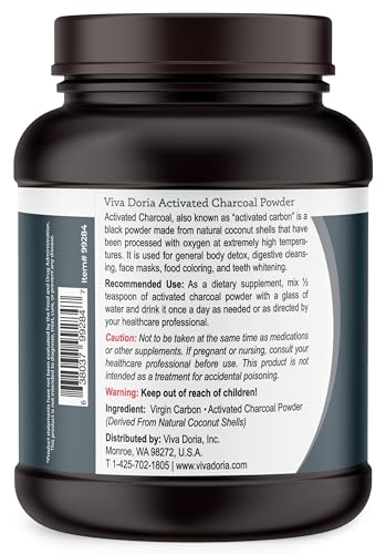 Viva Doria Virgin Activated Charcoal Powder, Coconut Shell Derived, Food Grade, 32 Oz