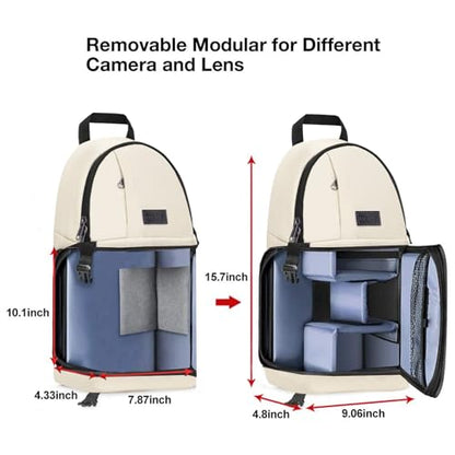 MOSISO Camera Sling Bag, Photography Shoulder Bag Compact Camera Backpack - color: Beige