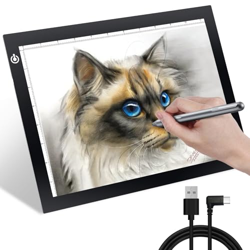 KIVOTAC 9x12 Inch LED Light Pad, Ultra-Thin USB Powered Bright Light up Box Adjustable Light Table for Drawing, Weeding Vinyl, Diamond Art, Sketching, Tracing and Animation - size: A4 USB Powered