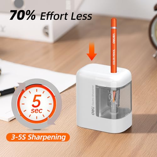 Deli Electric Pencil Sharpener, Battery Operated Portable Pencil Sharpener - color: White