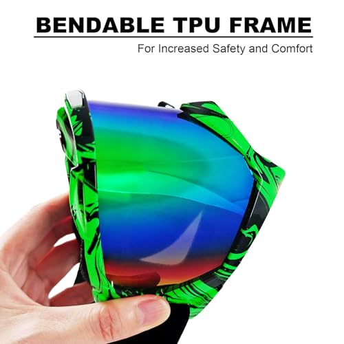 Dirt Bike Goggles for Motorcycle, ATV, Motocross, Riding, Offroad - Adult, Men, Women, Youth, Kids - color: Black Green Frame+color Lens