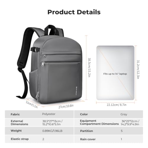 K&F CONCEPT Camera Backpack, DSLR/SLR/Mirrorless Photography Camera Bag - color: 06-gray