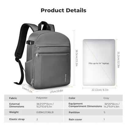 K&F CONCEPT Camera Backpack, DSLR/SLR/Mirrorless Photography Camera Bag - color: 06-gray
