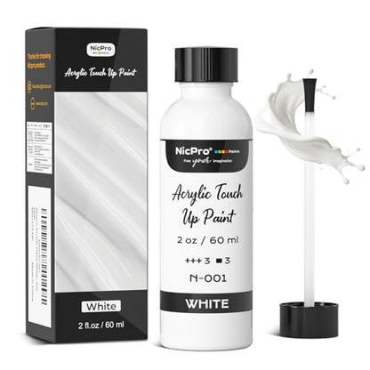 Nicpro White Touch Up Paint, 2oz/60ml High Gloss Acrylic Touch Up Paint Pen - color: White