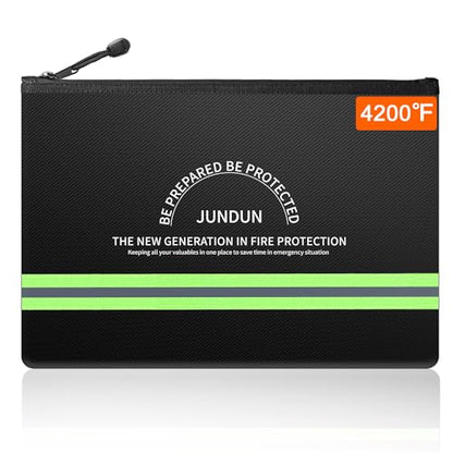 JUNDUN Fireproof Money Bag, 10.6"x6.7" Waterproof and Fireproof - color: Black, size: Small