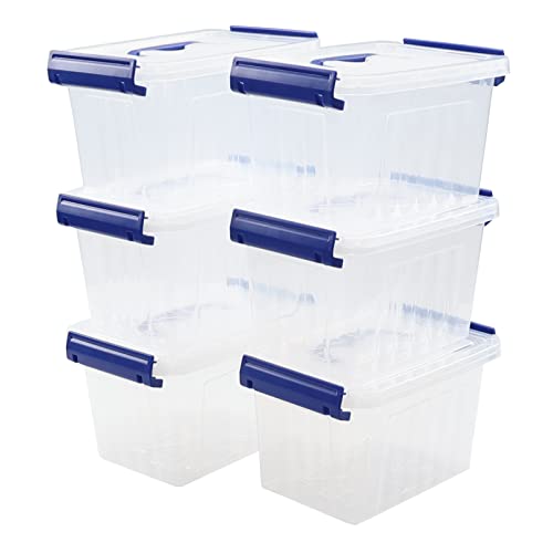 3.5 L Small Latch Storage Container Box with Carry Handle, Set of 6 - color: Blue