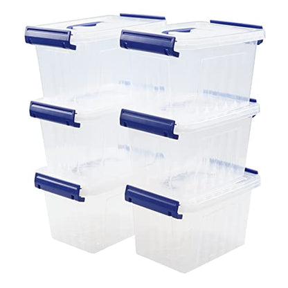 3.5 L Small Latch Storage Container Box with Carry Handle, Set of 6 - color: Blue