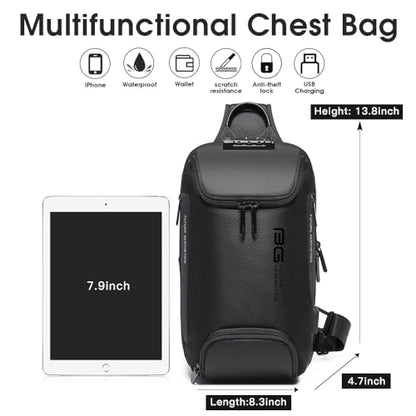 BANGE Men's Sling Backpack - Waterproof Crossbody Bag, Multi-Purpose Shoulder Bag - color: Black