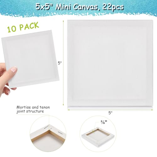 22PCS Mini Canvases for Painting – 5 x 5 in Bulk Small Square Stretched Canvases, 0.4 in Thick Blank Canvas for Students, Art Supplies, School & Home Crafts - size: 22PCS Mini Canvas -5x5ln