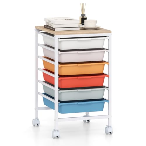 RELAX4LIFE 6-Drawer Rolling Storage Cart w/Lockable Wheels(Macaron) - color: Macaron, size: 22.5”H