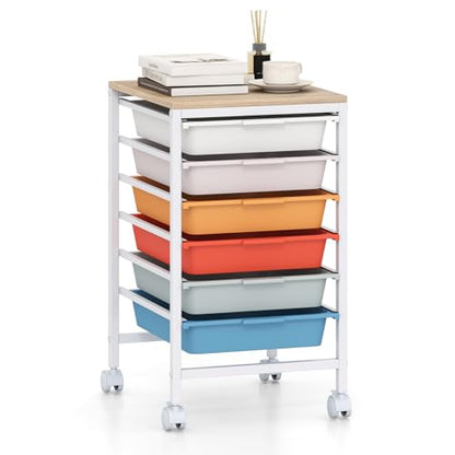 RELAX4LIFE 6-Drawer Rolling Storage Cart w/Lockable Wheels(Macaron) - color: Macaron, size: 22.5”H