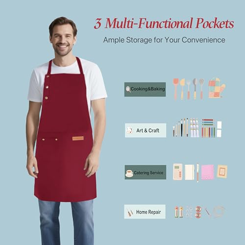 Aprons for Women Men, Water-Resistant Kitchen Aprons for Cooking - color: Red