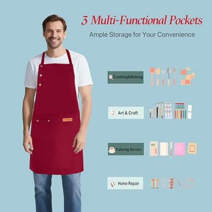 Aprons for Women Men, Water-Resistant Kitchen Aprons for Cooking - color: Red