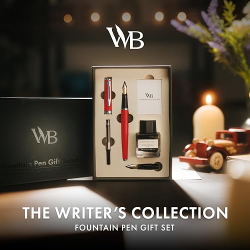 Wordsworth & Black Fountain Pen Gift Set, Medium & Extra Fine Nib, Red - color: Red Chrome