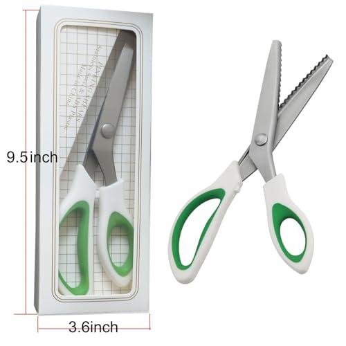 JISTL Green Pinking Shears Comfort Grips Crafts Zig Zag Cut Sewing Scissors,Professional Handheld Dressmaking