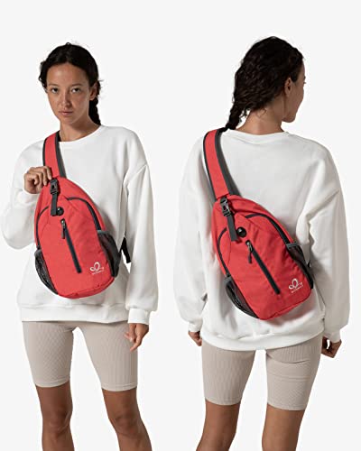 WATERFLY Crossbody Sling Backpack Sling Bag Travel Hiking Daypack - color: Red