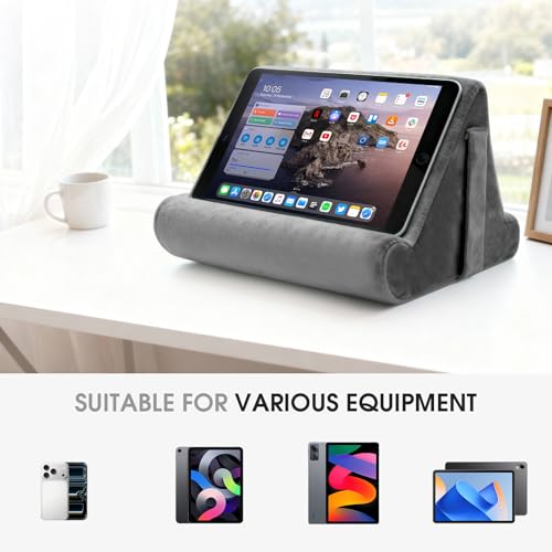 Multi-Angle Tablet Stand with Soft Pad and Net Pocket - Universal Lazy Holder for Lap, Knee, Sofa and Bed(Grey) - color: Grey
