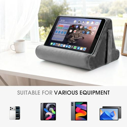 Multi-Angle Tablet Stand with Soft Pad and Net Pocket - Universal Lazy Holder for Lap, Knee, Sofa and Bed(Grey) - color: Grey