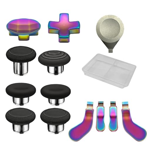 13 in1 Metal Thumbsticks for Xbox One Elite Series 2 Core Controller, Replacement Paddles Kit for Xbox Elite Series 2 Core with 6 Magnetic Swap Joysticks, 4 Paddles, 2 D-Pads, 1Tool (Rainbow) - color: Rainbow