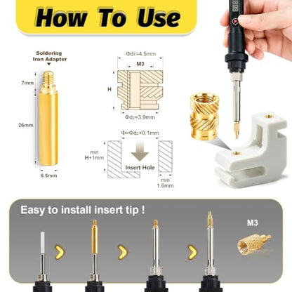 KADRICK 300PCS M3 Heat Set Inserts Kit,M3*(3mm-10mm)*4.5mm with Insert Tip - size: M3 Kit H3-10mm 300Pcs + Tool