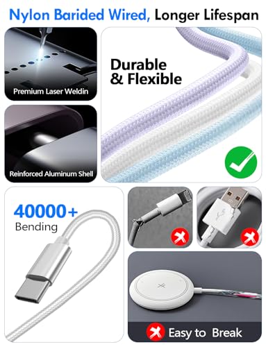 2Pack Travel Essentials for Apple Watch Charger,3-in-2 Multi Charging Cable - color: White, size: 2Pack-4FT