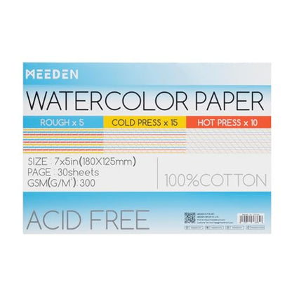 MEEDEN Cotton Watercolor Paper Block: 3 Textures 5" x 7" of 30 Sheets - size: 5×7"