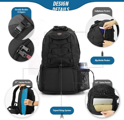 Waterproof DSLR Camera Backpack with 17" Laptop Compartment, Rain Cover - size: 17L