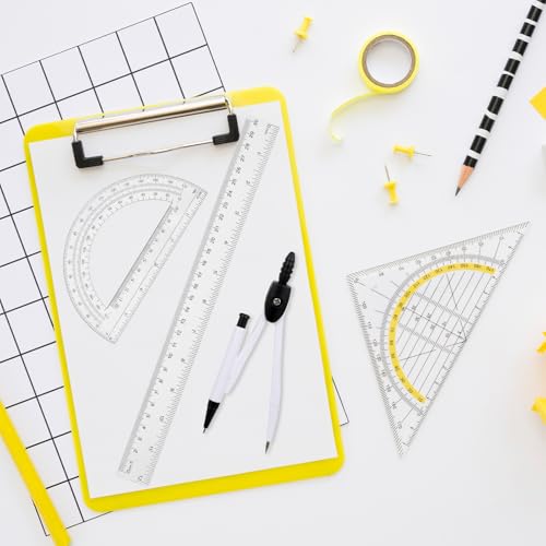 Student Protractor and Compass Set, 3 Pcs Geometry Math Set, 12 Inch Plastic Clear Ruler, Compass for Geometry and 180 Degree 6 Inch Protractor for Drawing Measuring School Office (Classic)